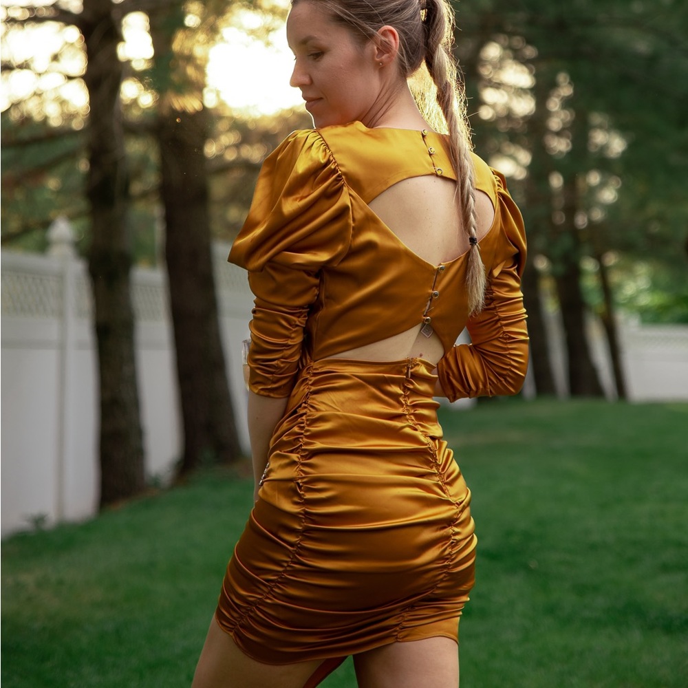 For love and lemons mini gold dress with open back